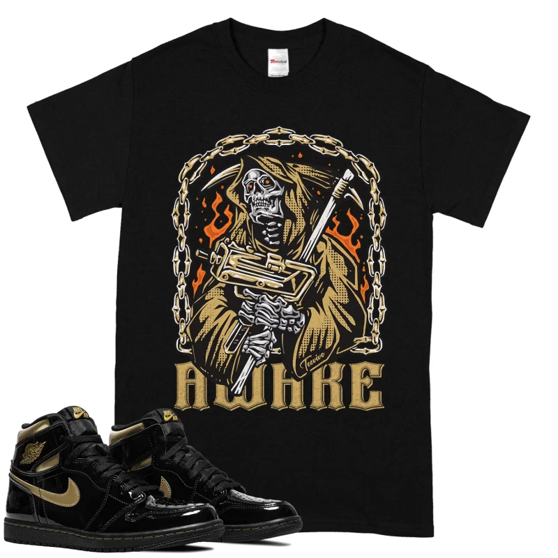 TeeVivo T-Shirt Match Air Jordan 1 Retro High Black Metallic Gold Awake – Air Jordan 1 Shirt, AJ1 Shirt