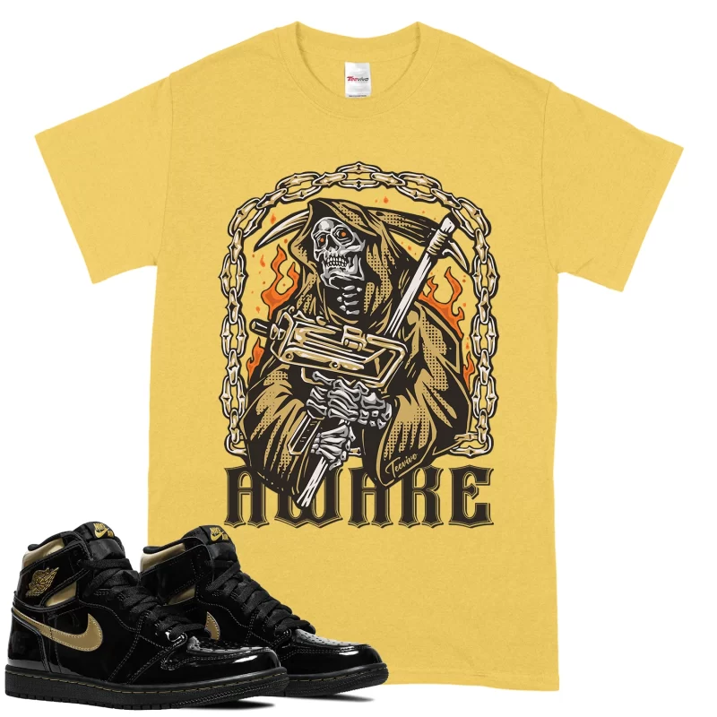 TeeVivo T-Shirt Match Air Jordan 1 Retro High Black Metallic Gold Awake – Air Jordan 1 Shirt, AJ1 Shirt