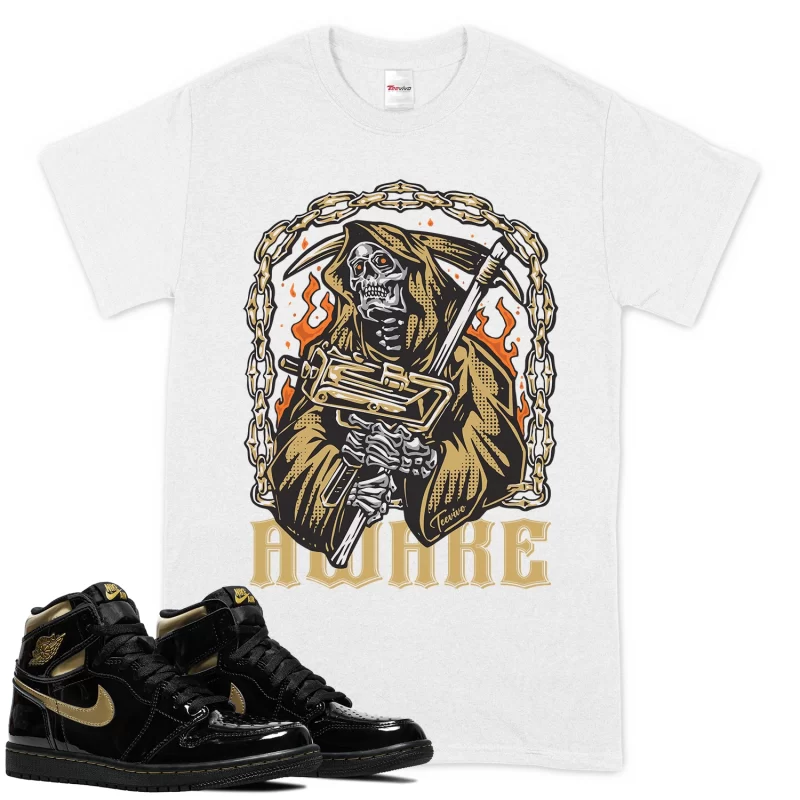 TeeVivo T-Shirt Match Air Jordan 1 Retro High Black Metallic Gold Awake – Air Jordan 1 Shirt, AJ1 Shirt