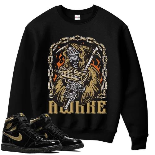TeeVivo Sweatshirt Match Air Jordan 1 Retro High Black Metallic Gold Awake – Air Jordan 1 Sweatshirt, AJ1 Sweatshirt