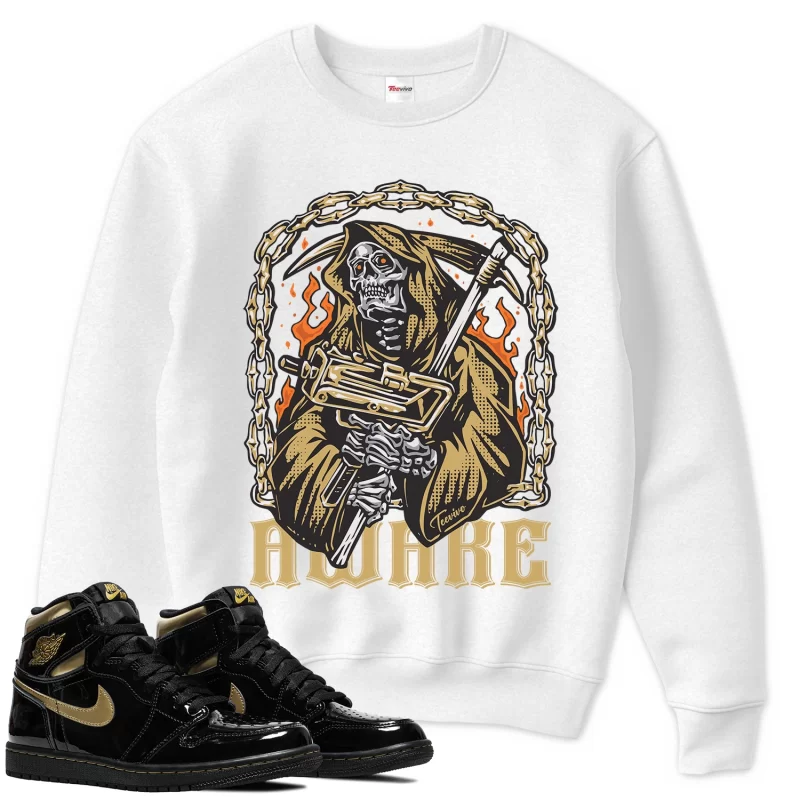 TeeVivo Sweatshirt Match Air Jordan 1 Retro High Black Metallic Gold Awake – Air Jordan 1 Sweatshirt, AJ1 Sweatshirt
