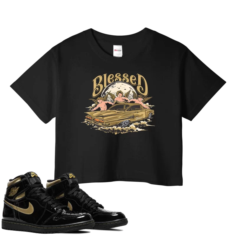 TeeVivo Crop Top Match Air Jordan 1 Retro High Black Metallic Gold Blessed – Air Jordan 1 Crop Top, AJ1 Crop Top