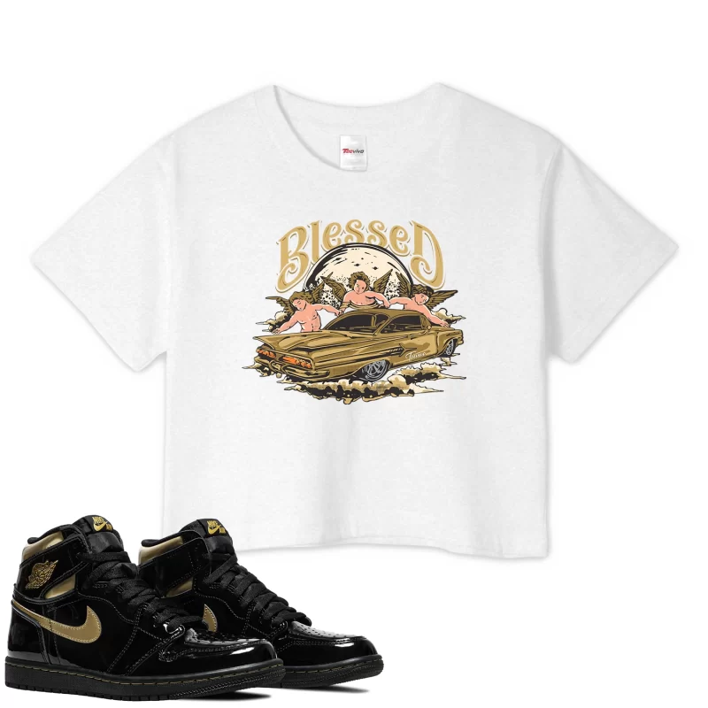 TeeVivo Crop Top Match Air Jordan 1 Retro High Black Metallic Gold Blessed – Air Jordan 1 Crop Top, AJ1 Crop Top