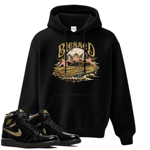 TeeVivo Hoodie Match Air Jordan 1 Retro High Black Metallic Gold Blessed – Air Jordan 1 Hoodie, AJ1 Hoodie