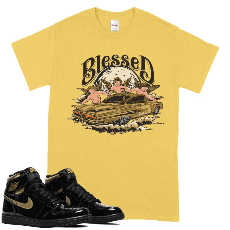 TeeVivo T-Shirt Match Air Jordan 1 Retro High Black Metallic Gold Blessed – Air Jordan 1 Shirt, AJ1 Shirt