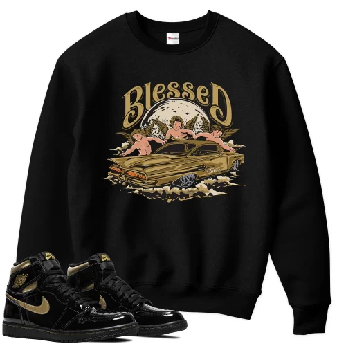 TeeVivo Sweatshirt Match Air Jordan 1 Retro High Black Metallic Gold Blessed – Air Jordan 1 Sweatshirt, AJ1 Sweatshirt
