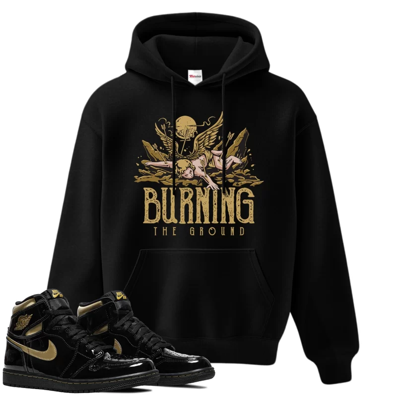TeeVivo Hoodie Match Air Jordan 1 Retro High Black Metallic Gold Burning the ground – Air Jordan 1 Hoodie, AJ1 Hoodie