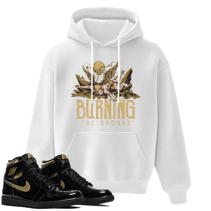 TeeVivo Hoodie Match Air Jordan 1 Retro High Black Metallic Gold Burning the ground – Air Jordan 1 Hoodie, AJ1 Hoodie