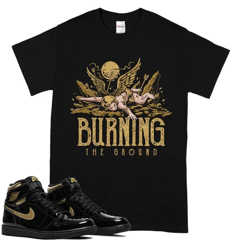 TeeVivo T-Shirt Match Air Jordan 1 Retro High Black Metallic Gold Burning the ground – Air Jordan 1 Shirt, AJ1 Shirt