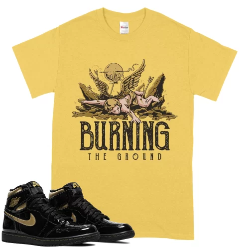 TeeVivo T-Shirt Match Air Jordan 1 Retro High Black Metallic Gold Burning the ground – Air Jordan 1 Shirt, AJ1 Shirt