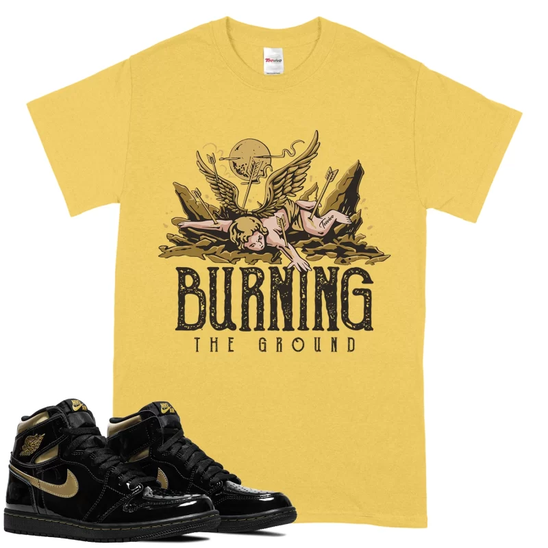 TeeVivo T-Shirt Match Air Jordan 1 Retro High Black Metallic Gold Burning the ground – Air Jordan 1 Shirt, AJ1 Shirt