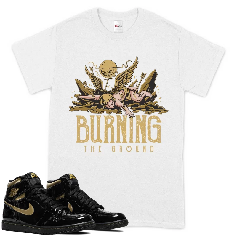 TeeVivo T-Shirt Match Air Jordan 1 Retro High Black Metallic Gold Burning the ground – Air Jordan 1 Shirt, AJ1 Shirt