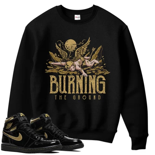 TeeVivo Sweatshirt Match Air Jordan 1 Retro High Black Metallic Gold Burning the ground – Air Jordan 1 Sweatshirt, AJ1 Sweatshirt