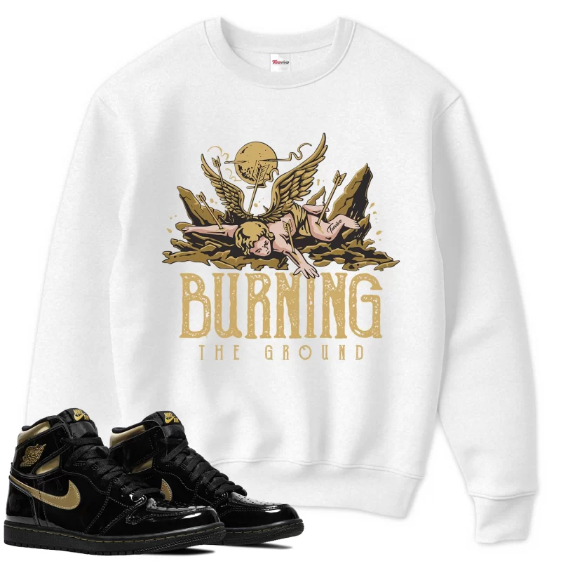 TeeVivo Sweatshirt Match Air Jordan 1 Retro High Black Metallic Gold Burning the ground – Air Jordan 1 Sweatshirt, AJ1 Sweatshirt
