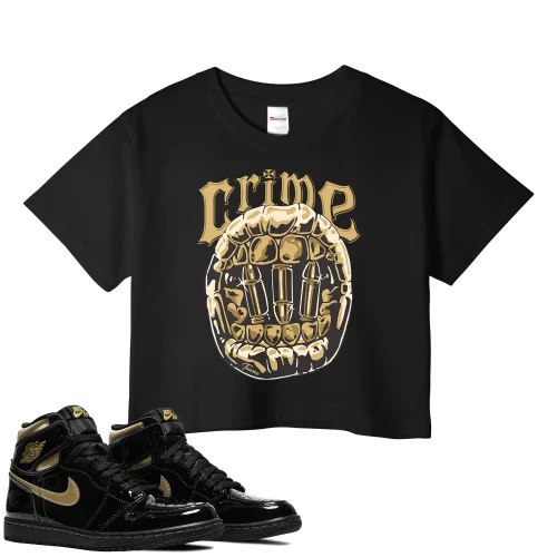 TeeVivo Crop Top Match Air Jordan 1 Retro High Black Metallic Gold Crime – Air Jordan 1 Crop Top, AJ1 Crop Top