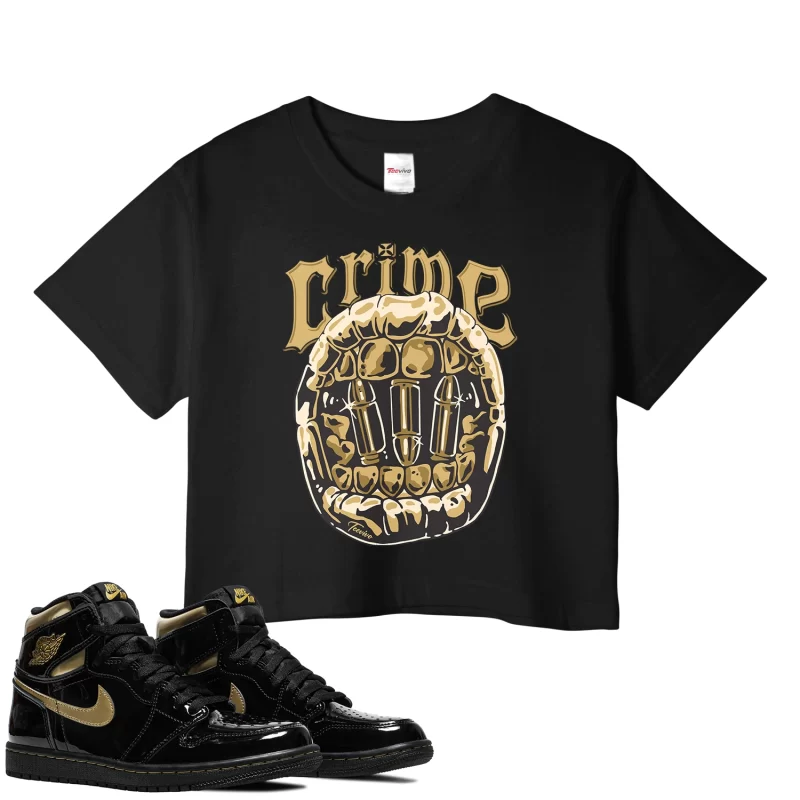 TeeVivo Crop Top Match Air Jordan 1 Retro High Black Metallic Gold Crime – Air Jordan 1 Crop Top, AJ1 Crop Top