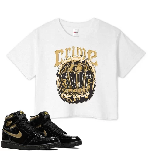 TeeVivo Crop Top Match Air Jordan 1 Retro High Black Metallic Gold Crime – Air Jordan 1 Crop Top, AJ1 Crop Top