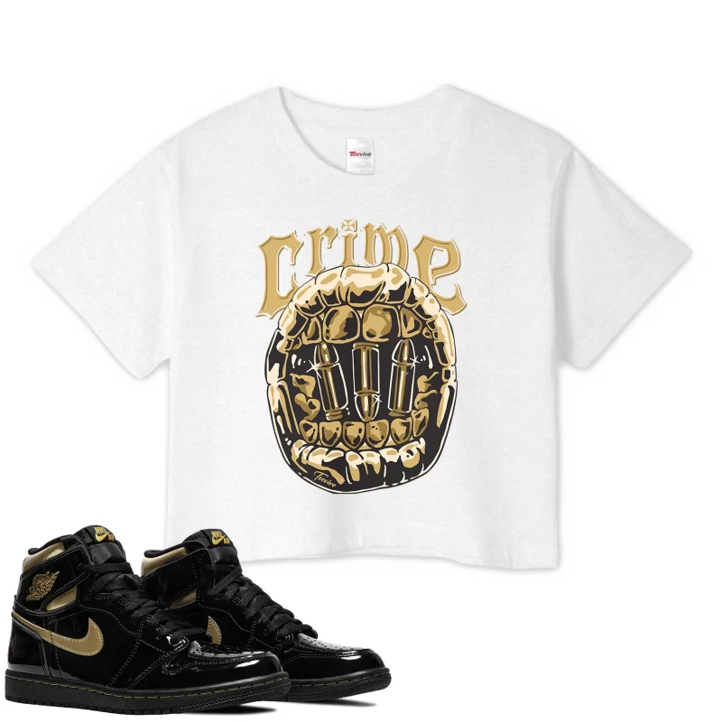 TeeVivo Crop Top Match Air Jordan 1 Retro High Black Metallic Gold Crime – Air Jordan 1 Crop Top, AJ1 Crop Top