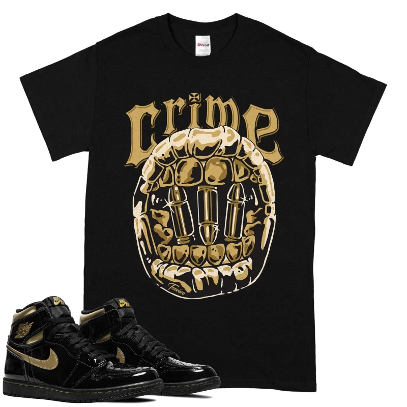 TeeVivo T-Shirt Match Air Jordan 1 Retro High Black Metallic Gold Crime – Air Jordan 1 Shirt, AJ1 Shirt