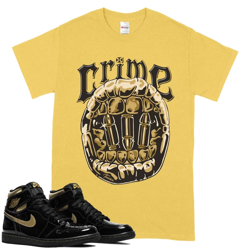 TeeVivo T-Shirt Match Air Jordan 1 Retro High Black Metallic Gold Crime – Air Jordan 1 Shirt, AJ1 Shirt