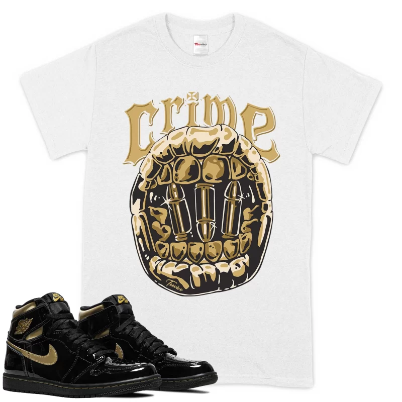 TeeVivo T-Shirt Match Air Jordan 1 Retro High Black Metallic Gold Crime – Air Jordan 1 Shirt, AJ1 Shirt