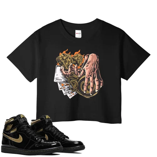 TeeVivo Crop Top Match Air Jordan 1 Retro High Black Metallic Gold Gambling – Air Jordan 1 Crop Top, AJ1 Crop Top