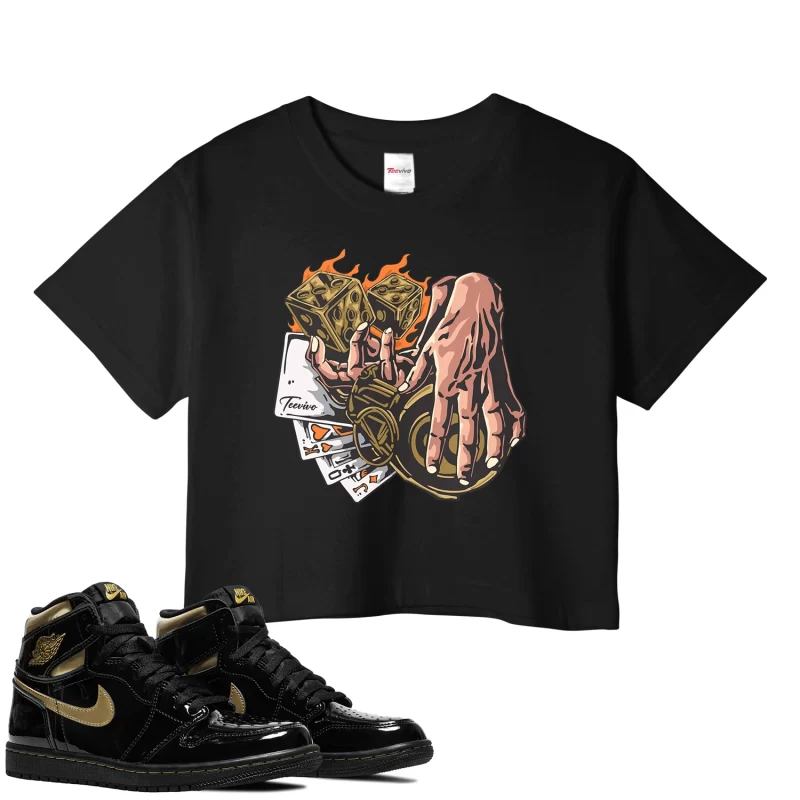 TeeVivo Crop Top Match Air Jordan 1 Retro High Black Metallic Gold Gambling – Air Jordan 1 Crop Top, AJ1 Crop Top