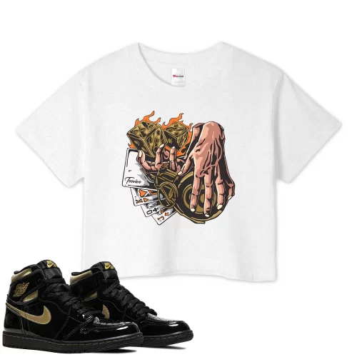 TeeVivo Crop Top Match Air Jordan 1 Retro High Black Metallic Gold Gambling – Air Jordan 1 Crop Top, AJ1 Crop Top