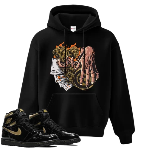 TeeVivo Hoodie Match Air Jordan 1 Retro High Black Metallic Gold Gambling – Air Jordan 1 Hoodie, AJ1 Hoodie