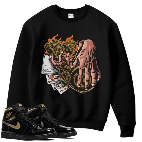 TeeVivo Sweatshirt Match Air Jordan 1 Retro High Black Metallic Gold Gambling – Air Jordan 1 Sweatshirt, AJ1 Sweatshirt