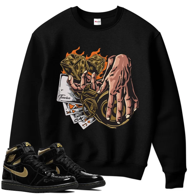 TeeVivo Sweatshirt Match Air Jordan 1 Retro High Black Metallic Gold Gambling – Air Jordan 1 Sweatshirt, AJ1 Sweatshirt