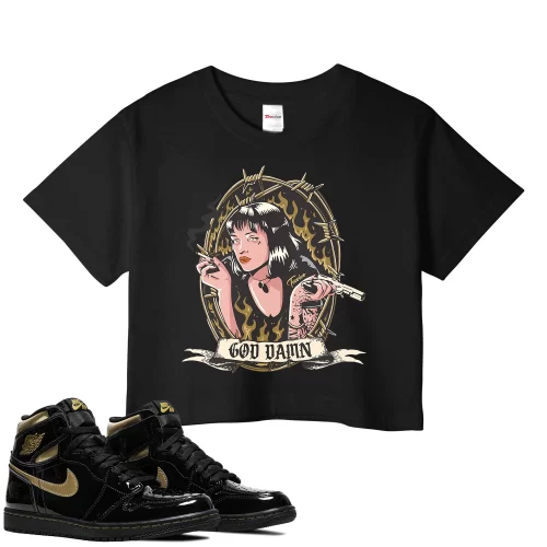 TeeVivo Crop Top Match Air Jordan 1 Retro High Black Metallic Gold God Daaamn – Air Jordan 1 Crop Top, AJ1 Crop Top