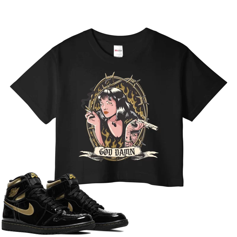 TeeVivo Crop Top Match Air Jordan 1 Retro High Black Metallic Gold God Daaamn – Air Jordan 1 Crop Top, AJ1 Crop Top