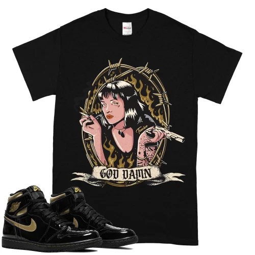 TeeVivo T-Shirt Match Air Jordan 1 Retro High Black Metallic Gold God Daaamn – Air Jordan 1 Shirt, AJ1 Shirt