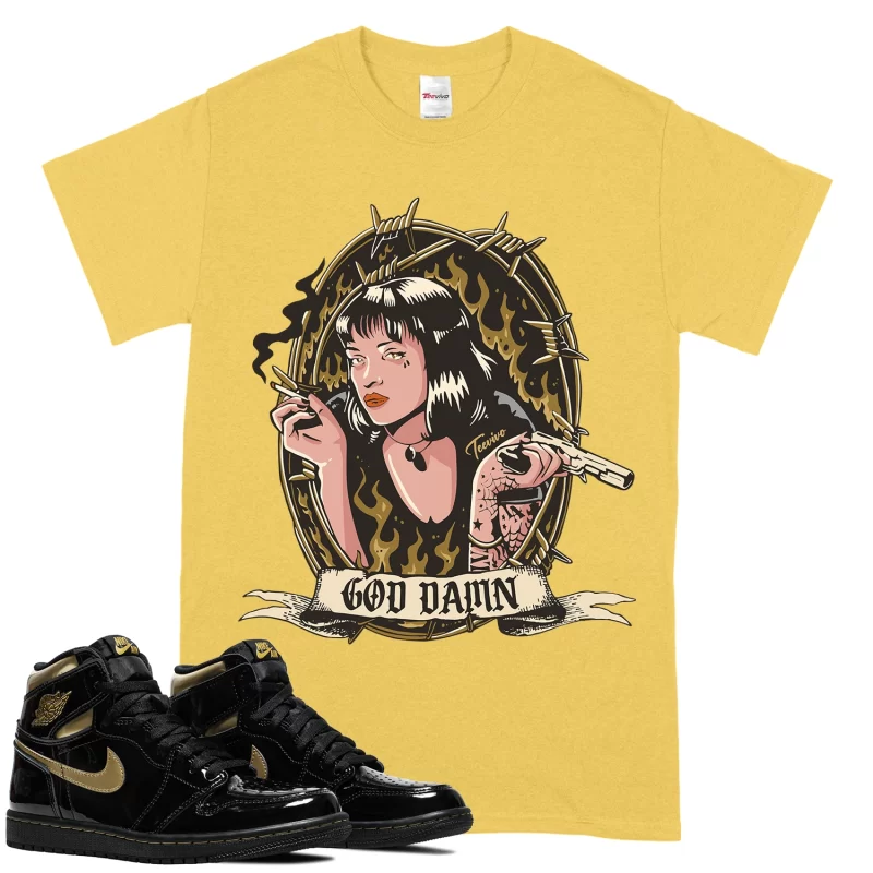 TeeVivo T-Shirt Match Air Jordan 1 Retro High Black Metallic Gold God Daaamn – Air Jordan 1 Shirt, AJ1 Shirt
