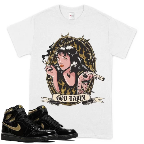 TeeVivo T-Shirt Match Air Jordan 1 Retro High Black Metallic Gold God Daaamn – Air Jordan 1 Shirt, AJ1 Shirt