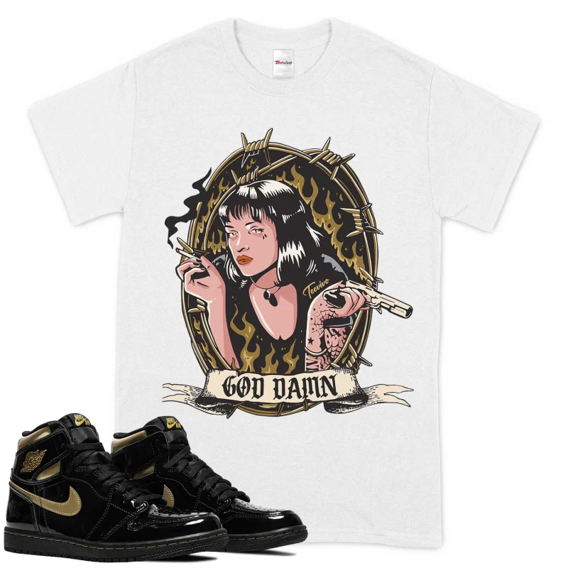 TeeVivo T-Shirt Match Air Jordan 1 Retro High Black Metallic Gold God Daaamn – Air Jordan 1 Shirt, AJ1 Shirt