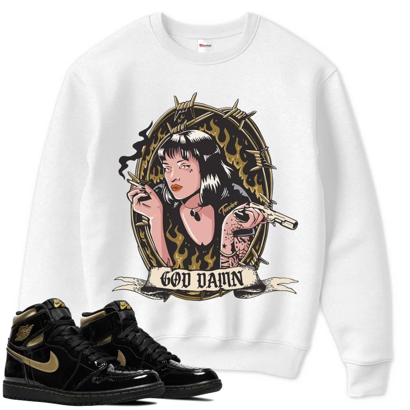 TeeVivo Sweatshirt Match Air Jordan 1 Retro High Black Metallic Gold God Daaamn – Air Jordan 1 Sweatshirt, AJ1 Sweatshirt
