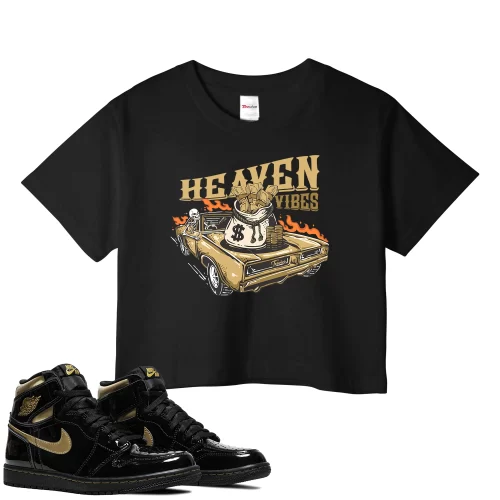 TeeVivo Crop Top Match Air Jordan 1 Retro High Black Metallic Gold Heaven vibes – Air Jordan 1 Crop Top, AJ1 Crop Top