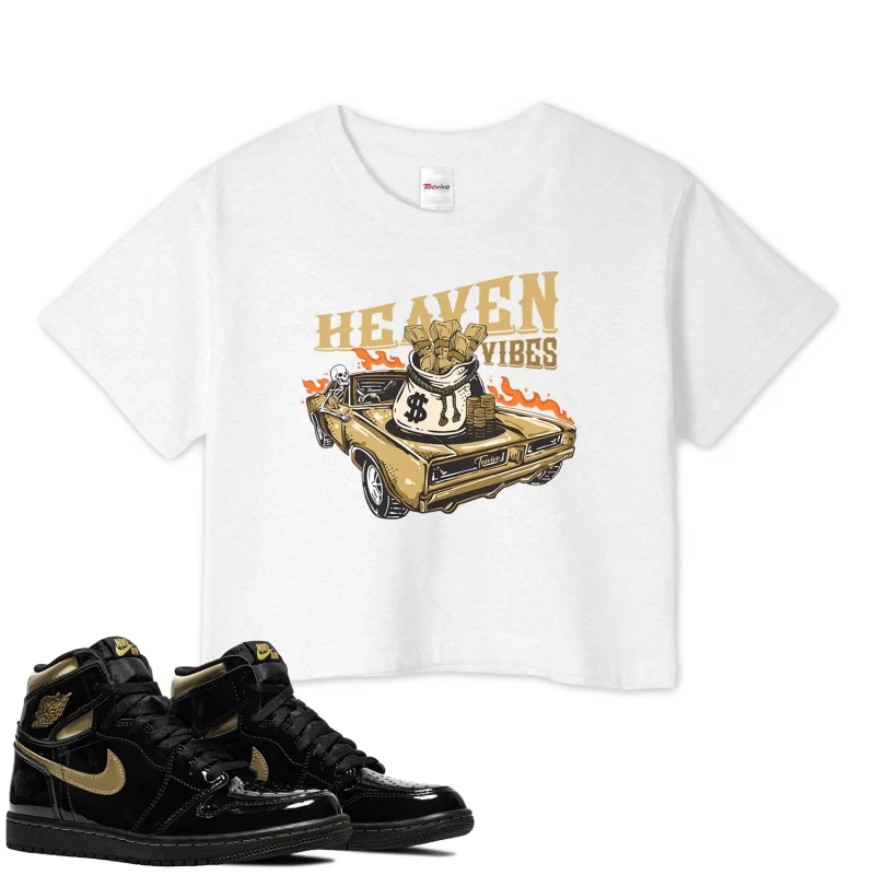 TeeVivo Crop Top Match Air Jordan 1 Retro High Black Metallic Gold Heaven vibes – Air Jordan 1 Crop Top, AJ1 Crop Top