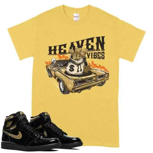 TeeVivo T-Shirt Match Air Jordan 1 Retro High Black Metallic Gold Heaven vibes – Air Jordan 1 Shirt, AJ1 Shirt