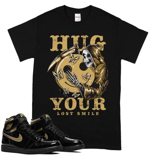 TeeVivo T-Shirt Match Air Jordan 1 Retro High Black Metallic Gold Hug your lost smile – Air Jordan 1 Shirt, AJ1 Shirt