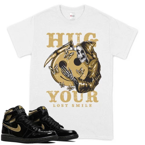 TeeVivo T-Shirt Match Air Jordan 1 Retro High Black Metallic Gold Hug your lost smile – Air Jordan 1 Shirt, AJ1 Shirt