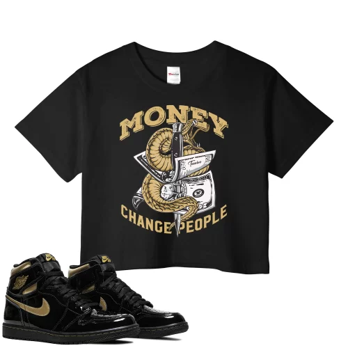 TeeVivo Crop Top Match Air Jordan 1 Retro High Black Metallic Gold Money change people – Air Jordan 1 Crop Top, AJ1 Crop Top