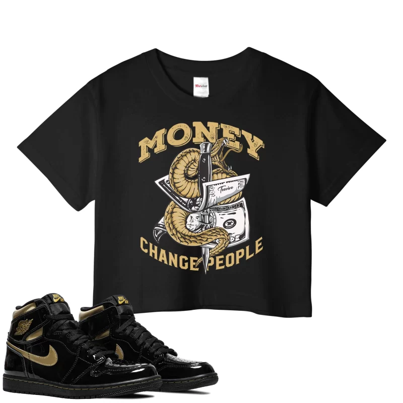 TeeVivo Crop Top Match Air Jordan 1 Retro High Black Metallic Gold Money change people – Air Jordan 1 Crop Top, AJ1 Crop Top