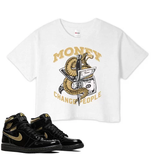 TeeVivo Crop Top Match Air Jordan 1 Retro High Black Metallic Gold Money change people – Air Jordan 1 Crop Top, AJ1 Crop Top