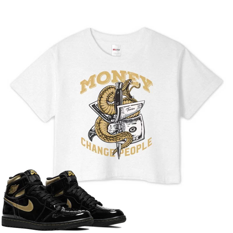 TeeVivo Crop Top Match Air Jordan 1 Retro High Black Metallic Gold Money change people – Air Jordan 1 Crop Top, AJ1 Crop Top