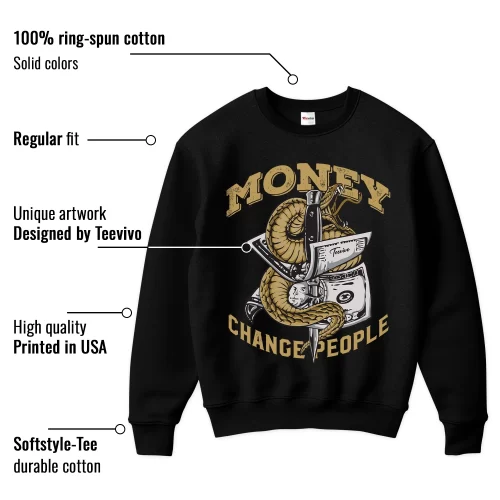 TeeVivo Sweatshirt Match Air Jordan 1 Retro High Black Metallic Gold Money change people – Air Jordan 1 Sweatshirt, AJ1 Sweatshirt