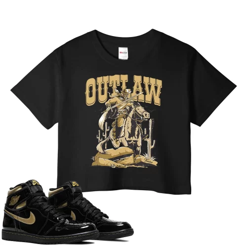 TeeVivo Crop Top Match Air Jordan 1 Retro High Black Metallic Gold Outlaw – Air Jordan 1 Crop Top, AJ1 Crop Top