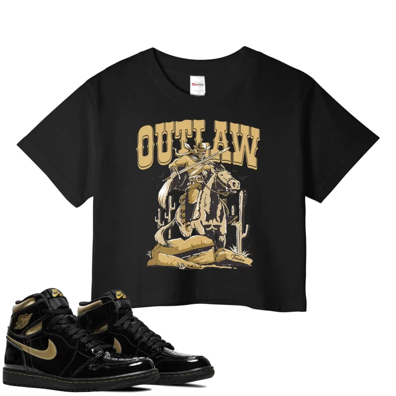 TeeVivo Crop Top Match Air Jordan 1 Retro High Black Metallic Gold Outlaw – Air Jordan 1 Crop Top, AJ1 Crop Top